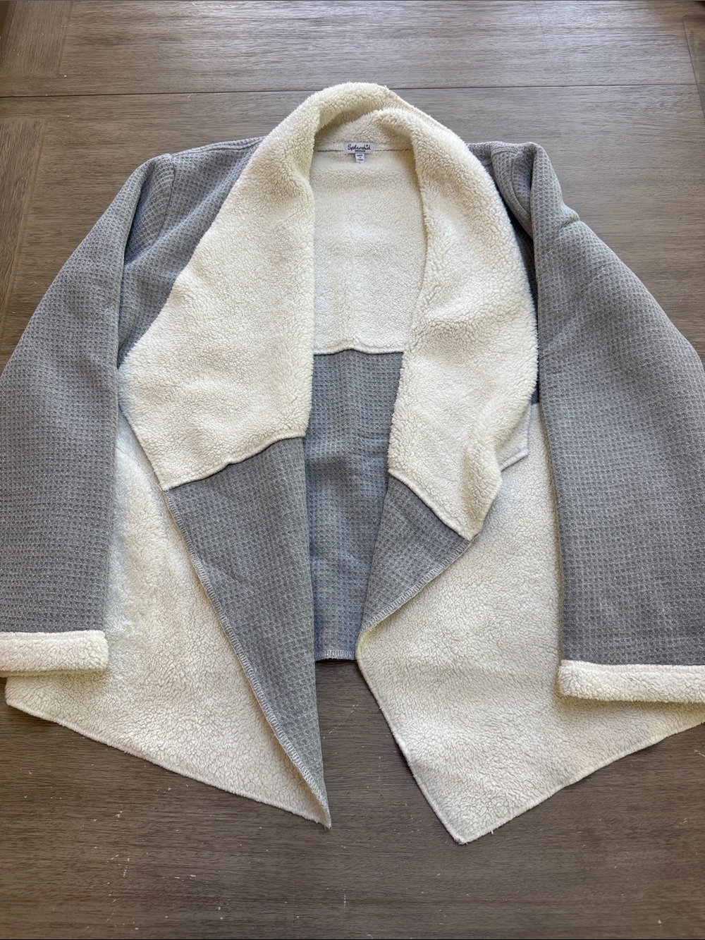 Splendid Gray Waffle Jacket with Cream Sherpa Detailing